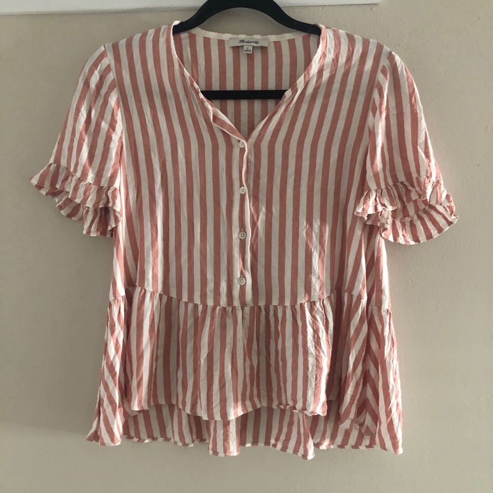 EUC Madewell striped button up peplum short sz S